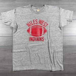 Vintage Russell Athletic Gold Tag Niles West Indians Football T-Shirt Gray L
